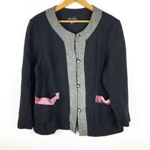 Vintage Black and Gray Cardigan with Pink Accents
